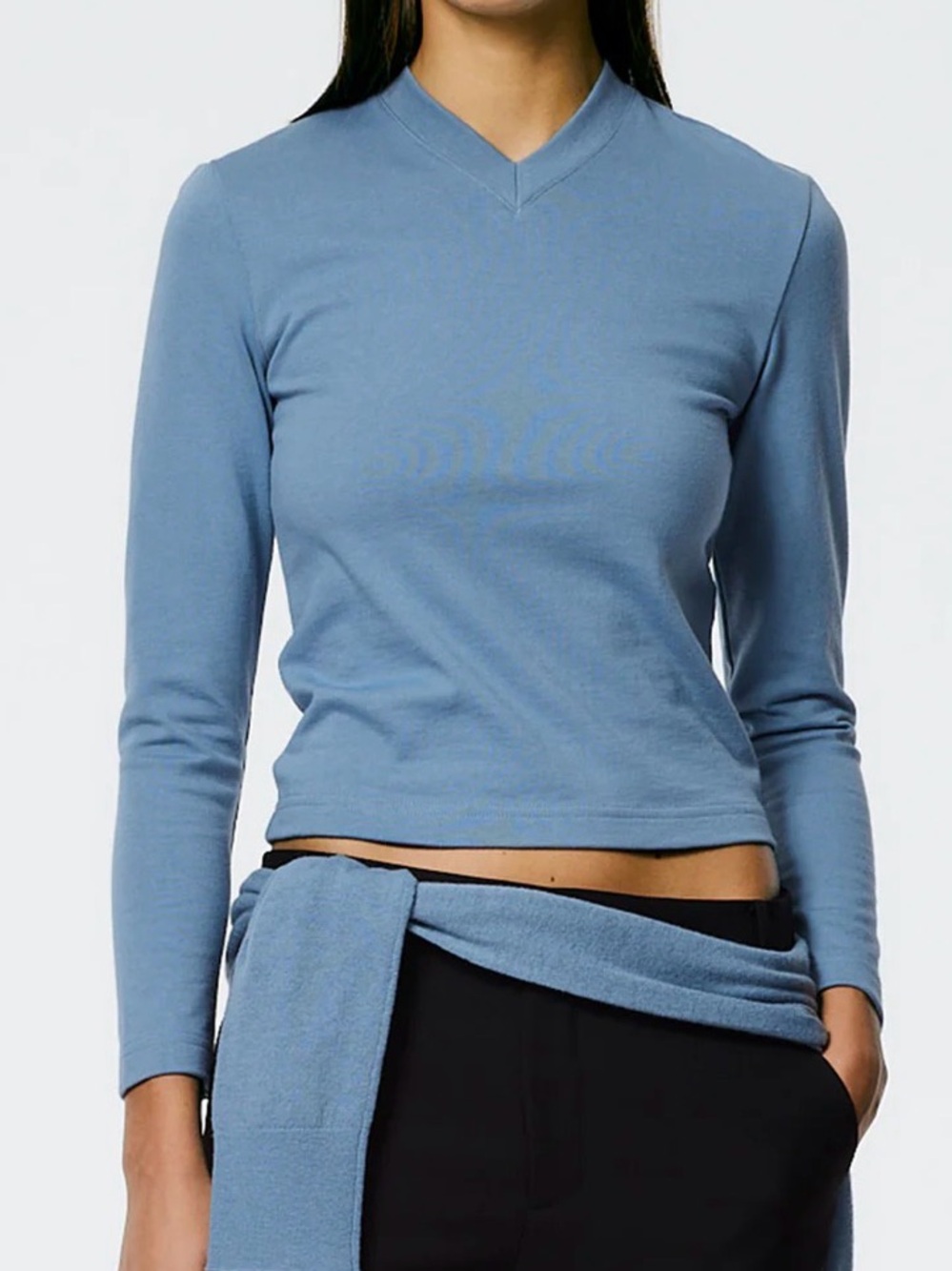 Tibi Perfect Shrunken V-Neck T-Shirt in Blue Mist Size XXS